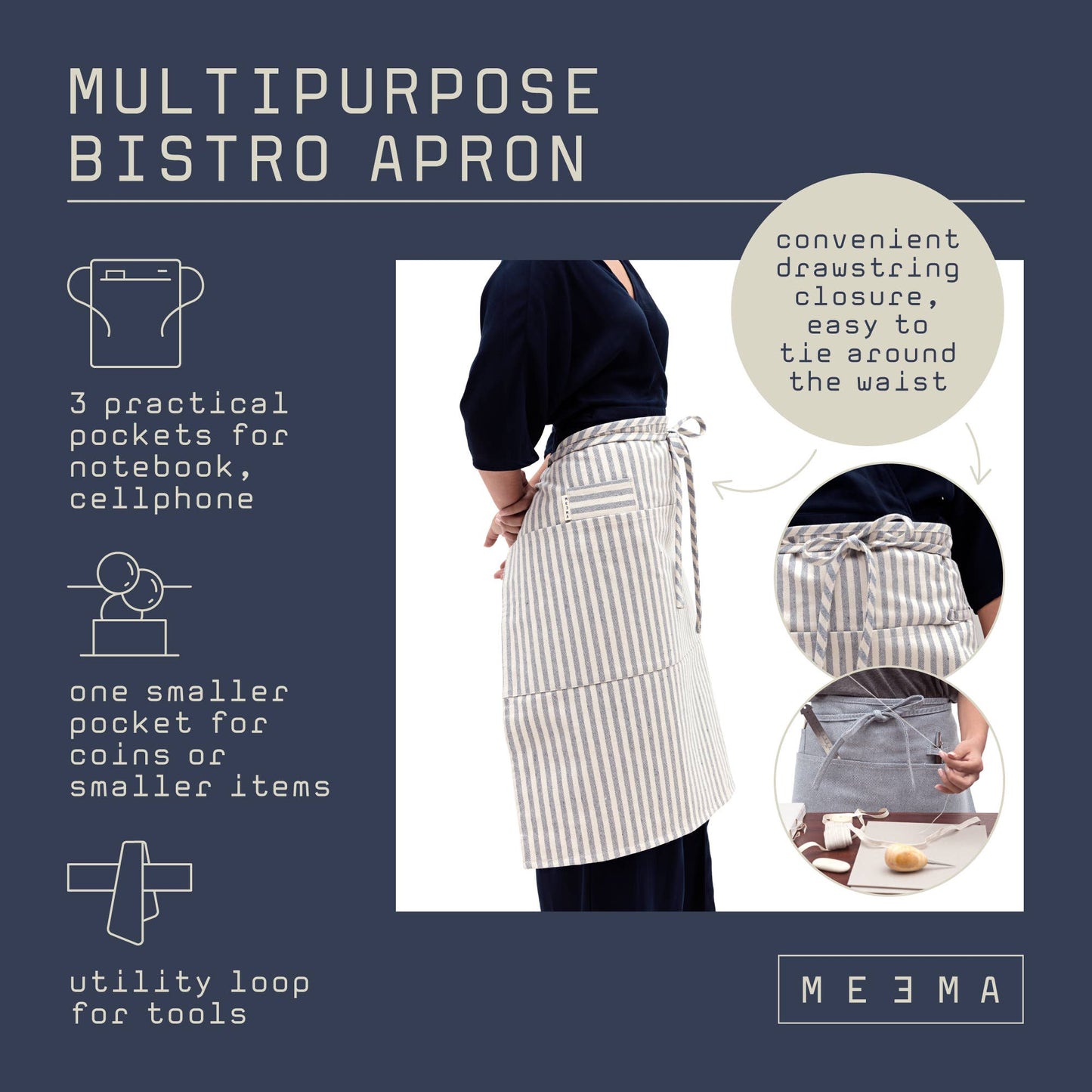 Striped Cotton Bistro Apron – Server, Barista & FOH Use