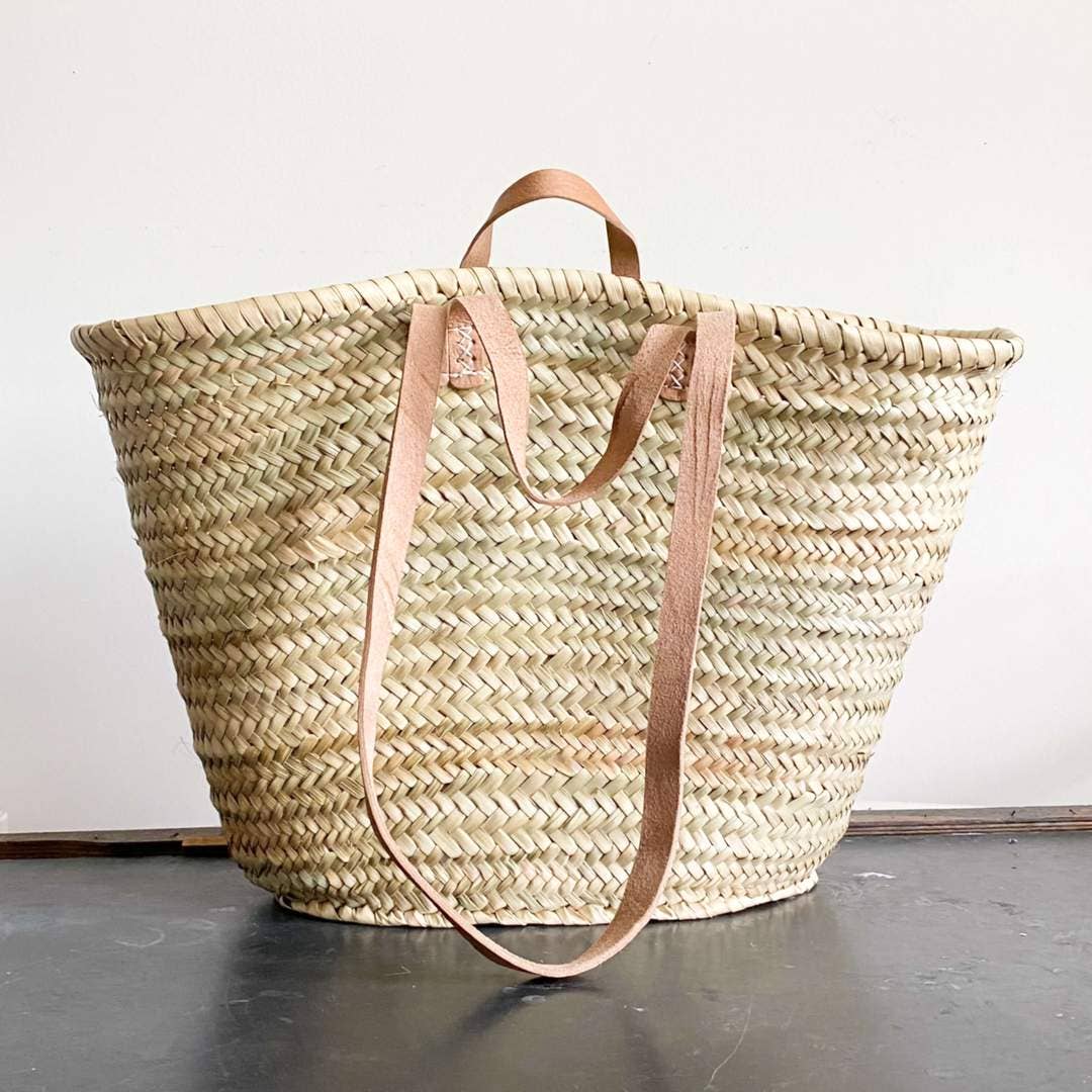 Moroccan Handmade Straw Bag with Leather Handles