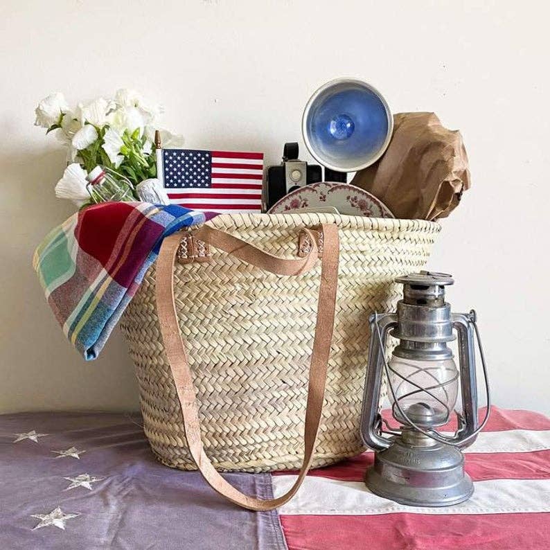Moroccan Handmade Straw Bag with Leather Handles
