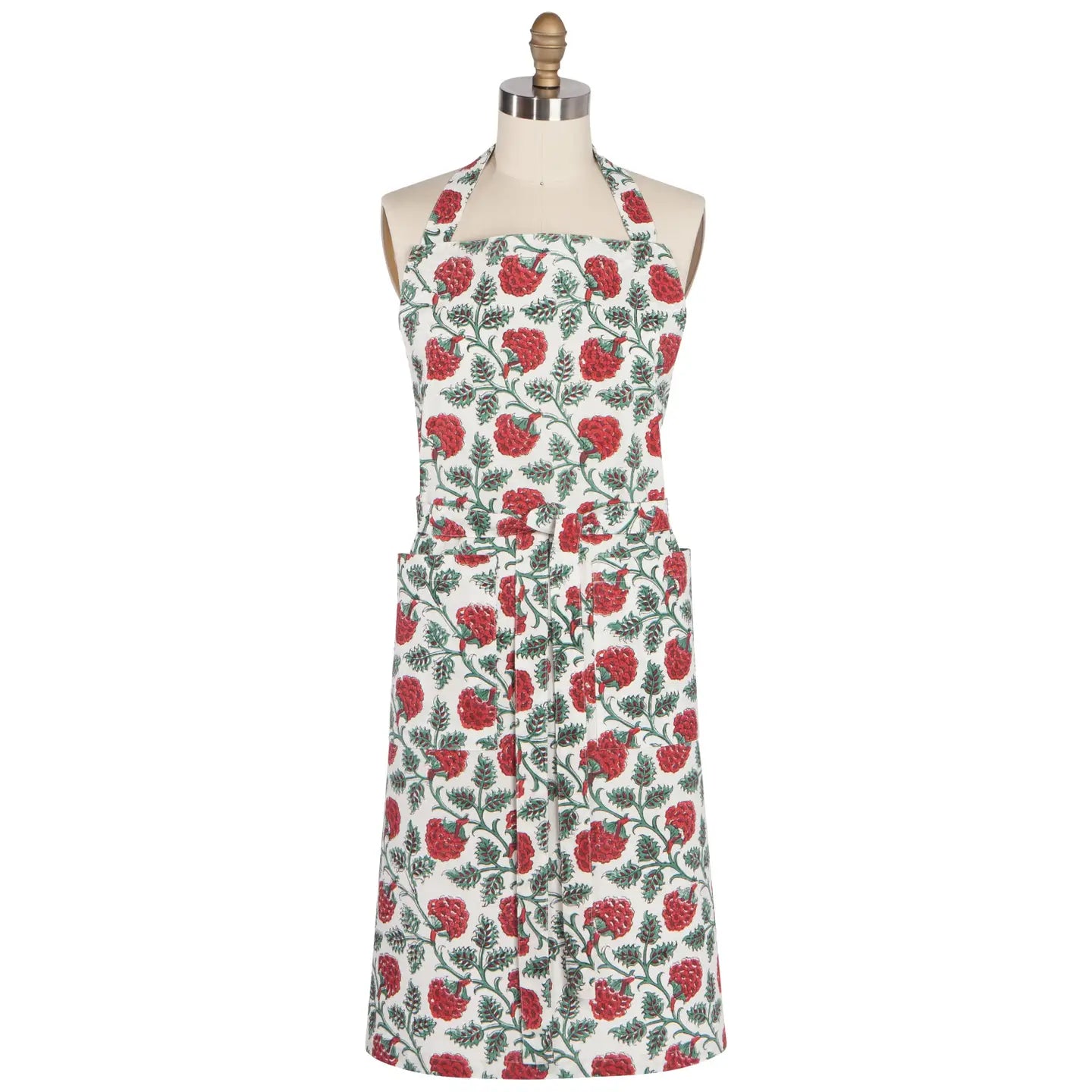 Block Printed Apron - Carnation