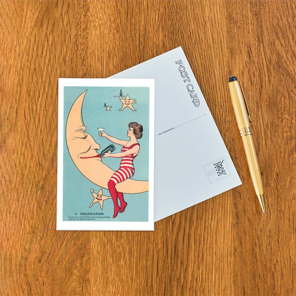 Postcard BV-124 Woman Giving Wine to Moon