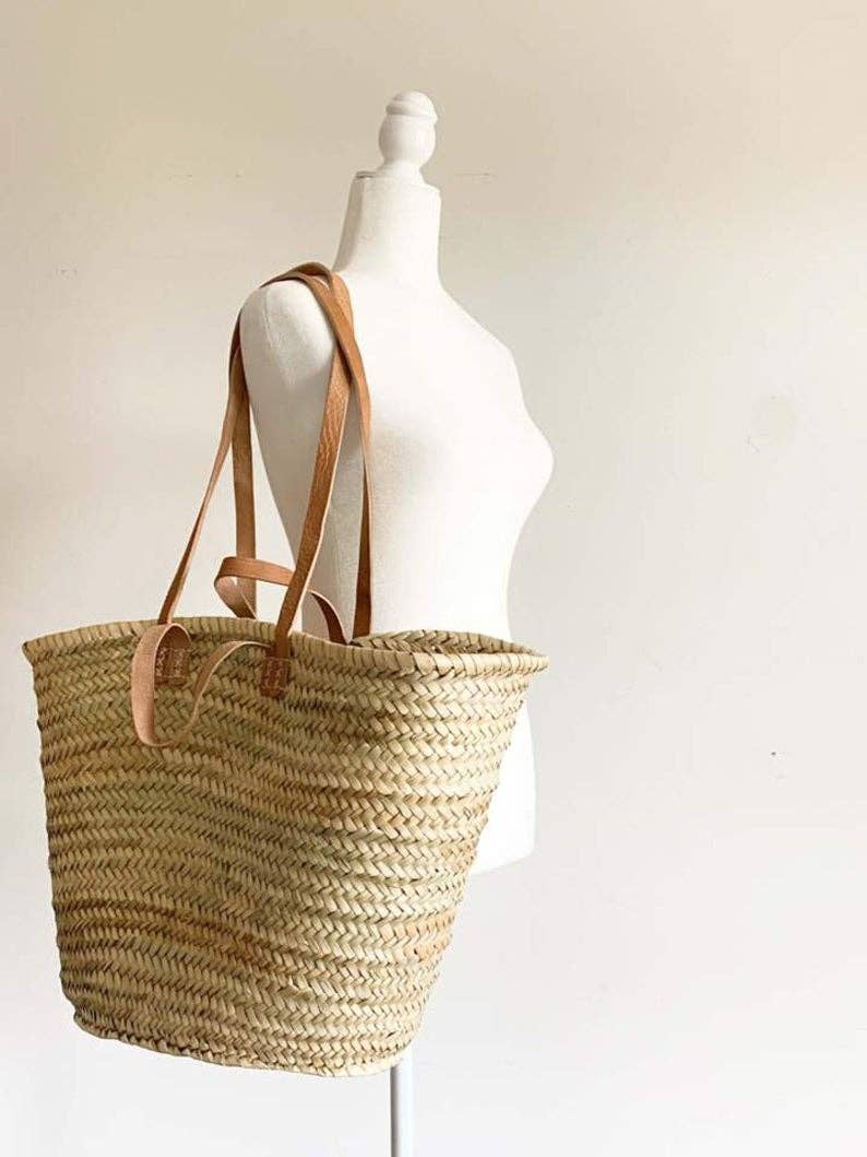 Moroccan Handmade Straw Bag with Leather Handles