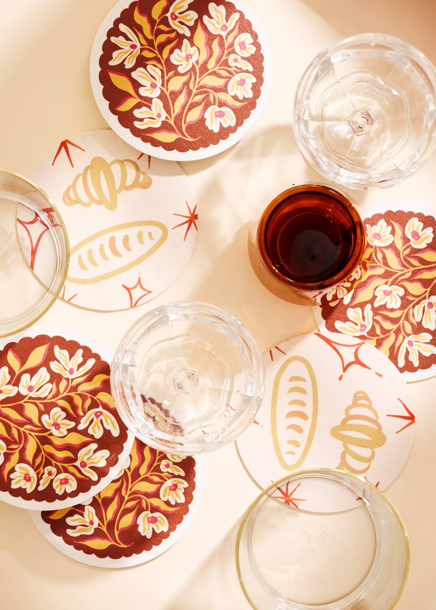 Pumpkin Spice Floral Scalloped Coasters - Set of 4