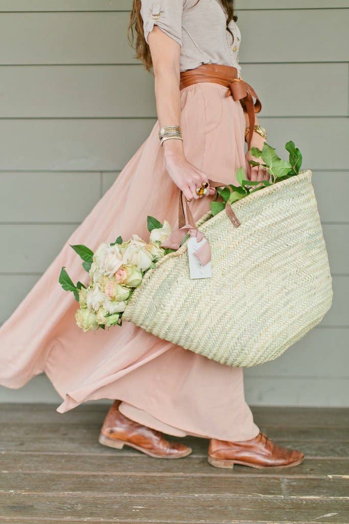 Moroccan Handmade Straw Bag with Leather Handles