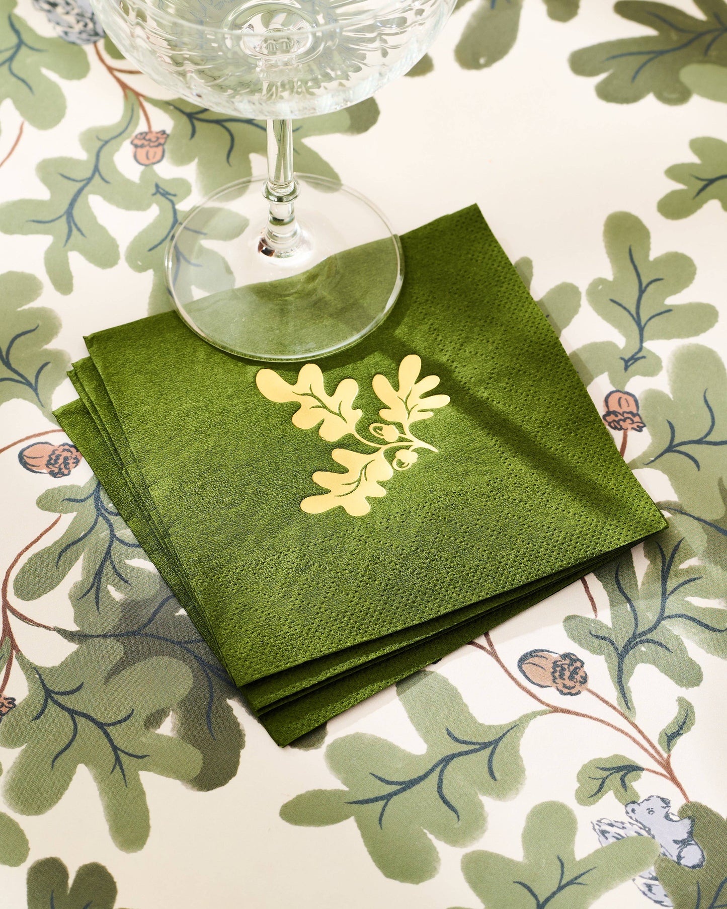 Oak Leaf and Acorn Gold and Green Paper Beverage Napkins - Set of 20