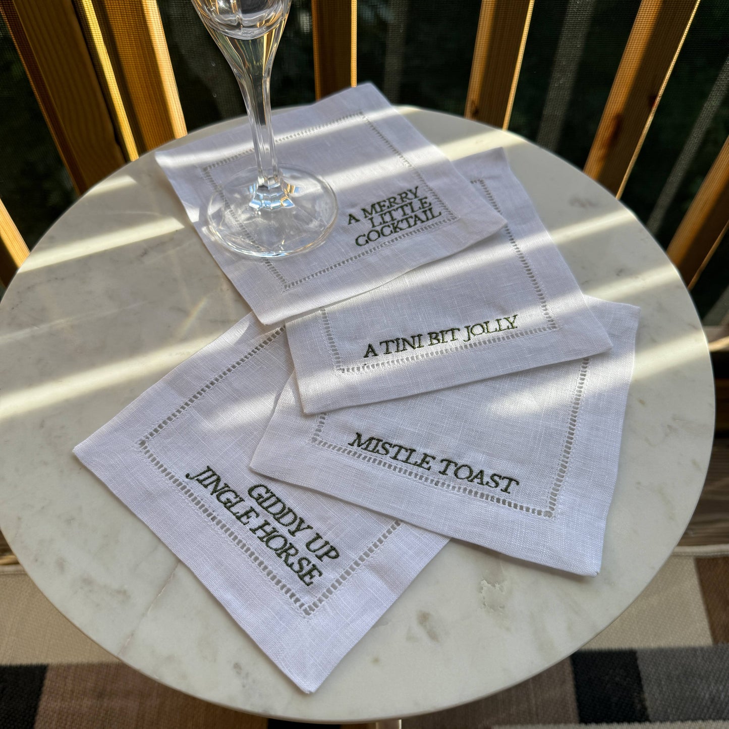 Christmas Sayings Embroidered Cocktail Napkin Set