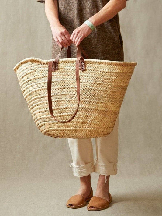 Moroccan Handmade Straw Bag with Leather Handles