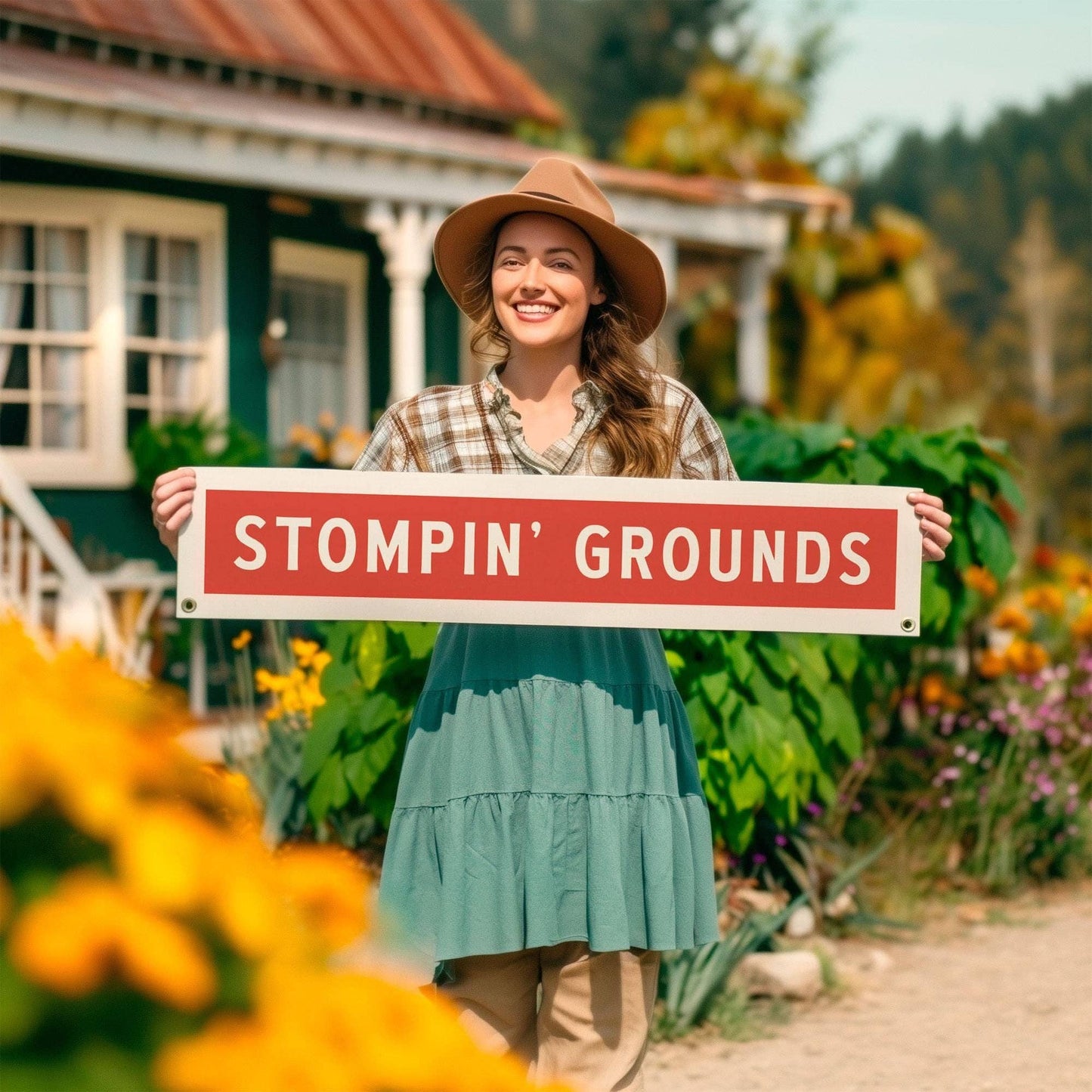 Stompin' Grounds Felt Sign Banner