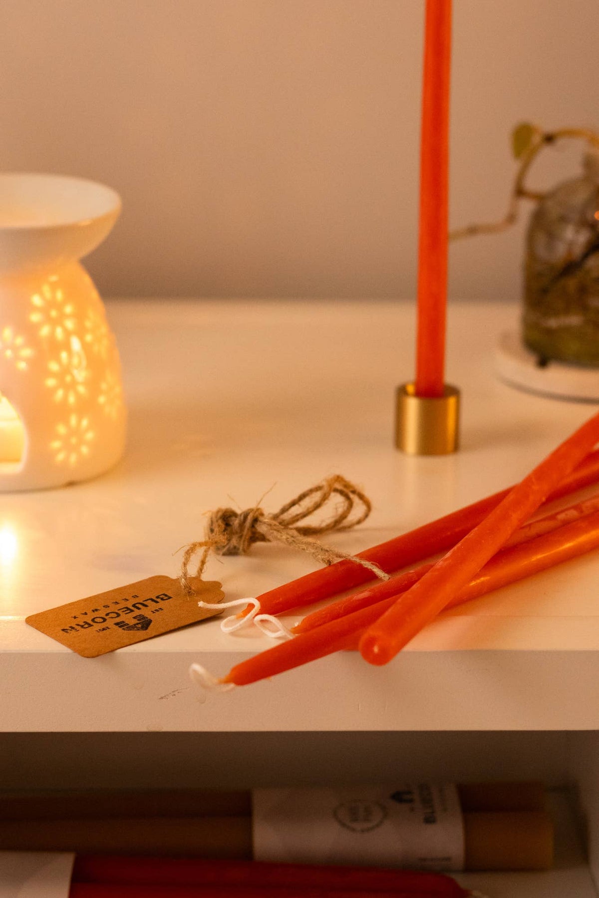 Pair of Hand-Dipped Thin Beeswax Tapers