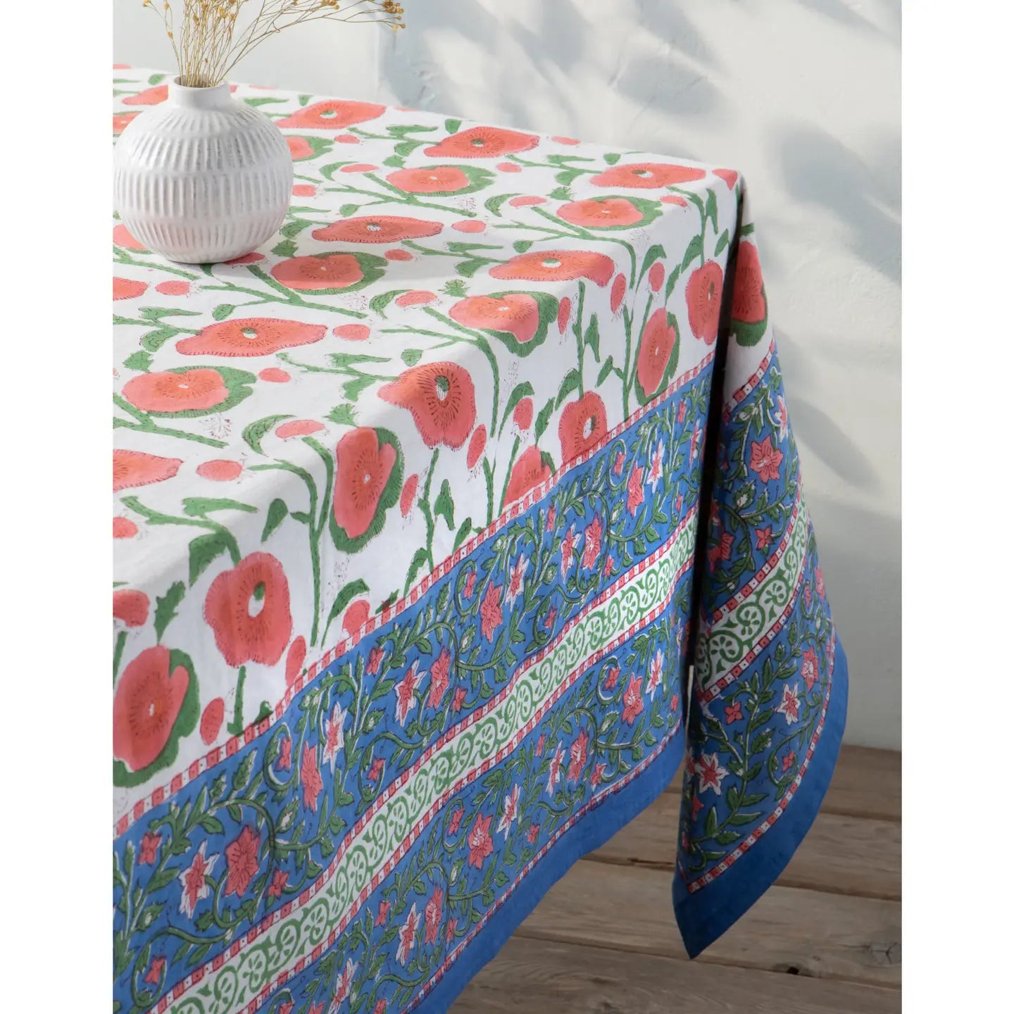 Poppy Block Print Tablecloth 90x60