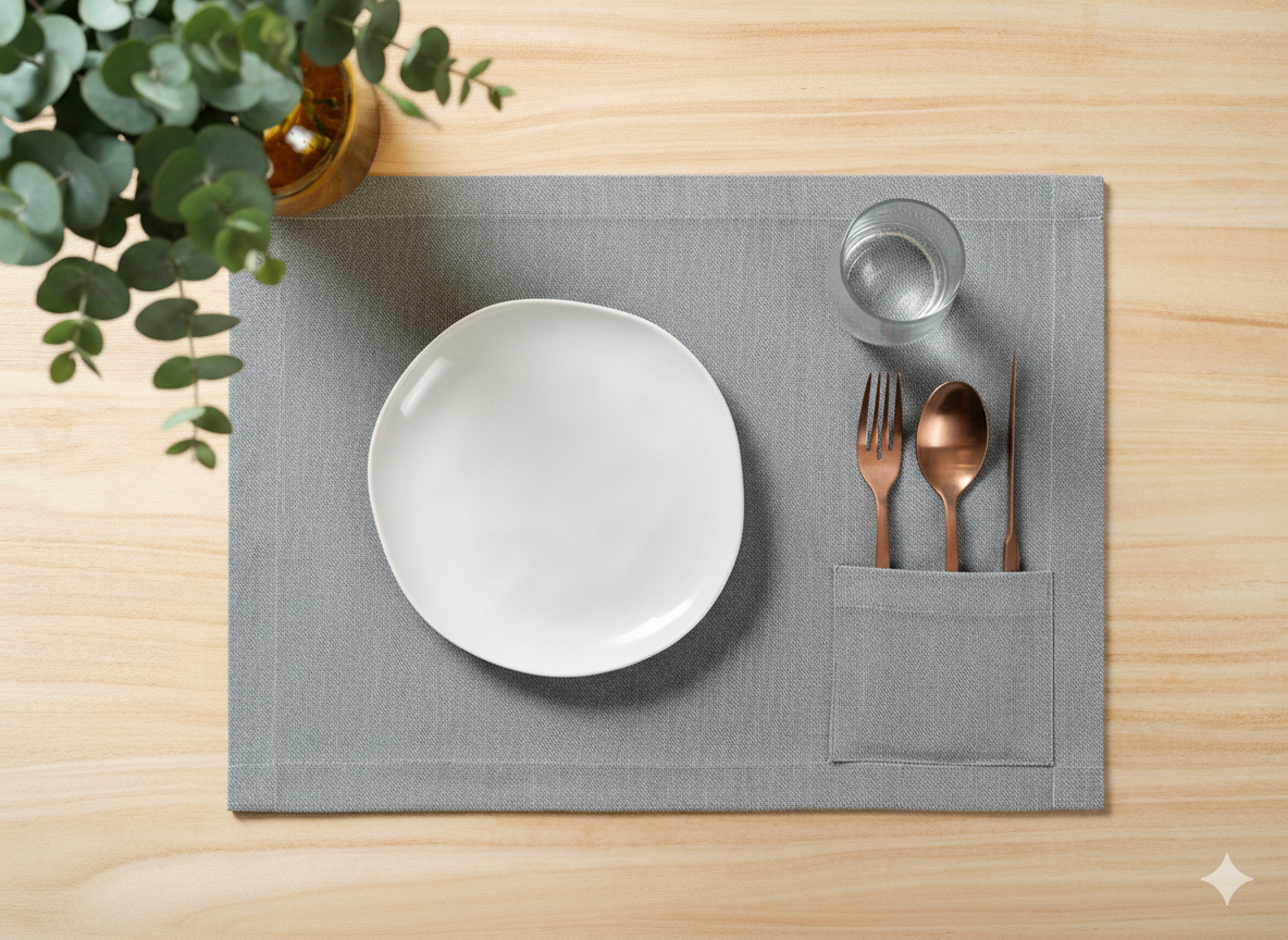 Cloth Placemats with Pocket Denim– Set of 4, 100% Cotton