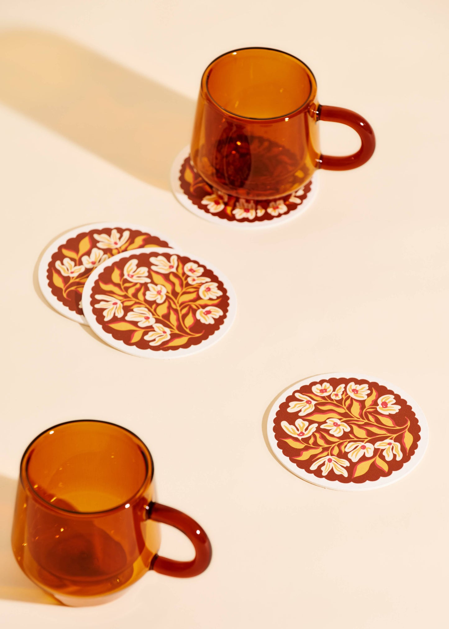 Pumpkin Spice Floral Scalloped Coasters - Set of 4