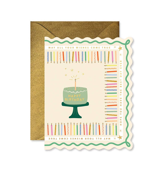 Birthday Cake and Candles Scallop Greeting Card