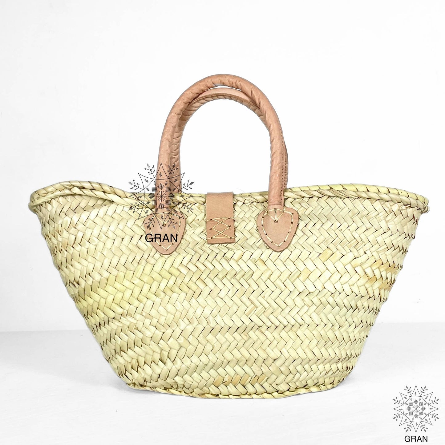 Straw Basket with Leather Buckle & Handle