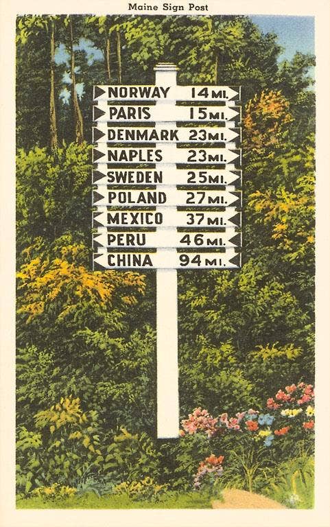 Postcard ME-174 Maine Sign Post