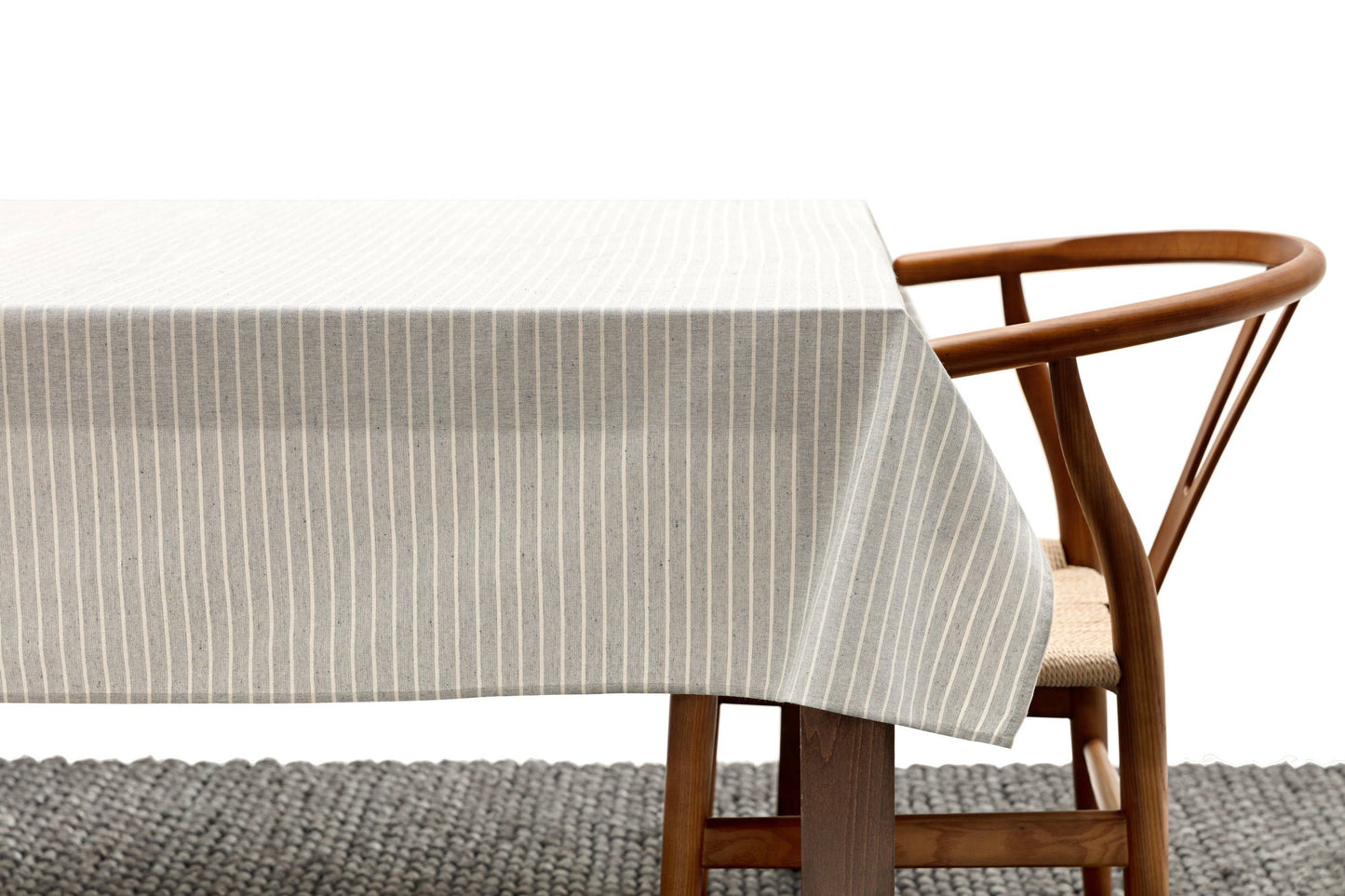 Dusty Blue Striped Tablecloth - Upcycled Cotton