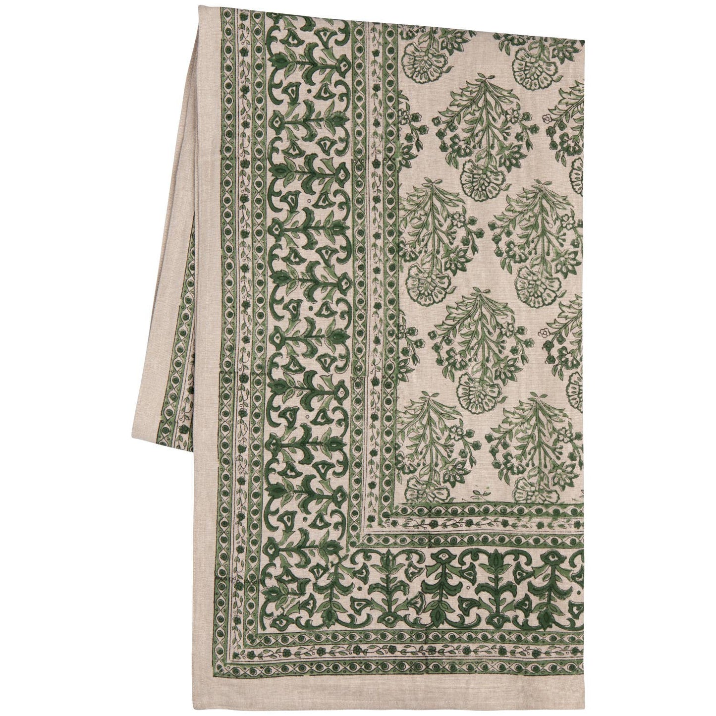 Viridian Block Print Tablecloth 60 x 84 inch