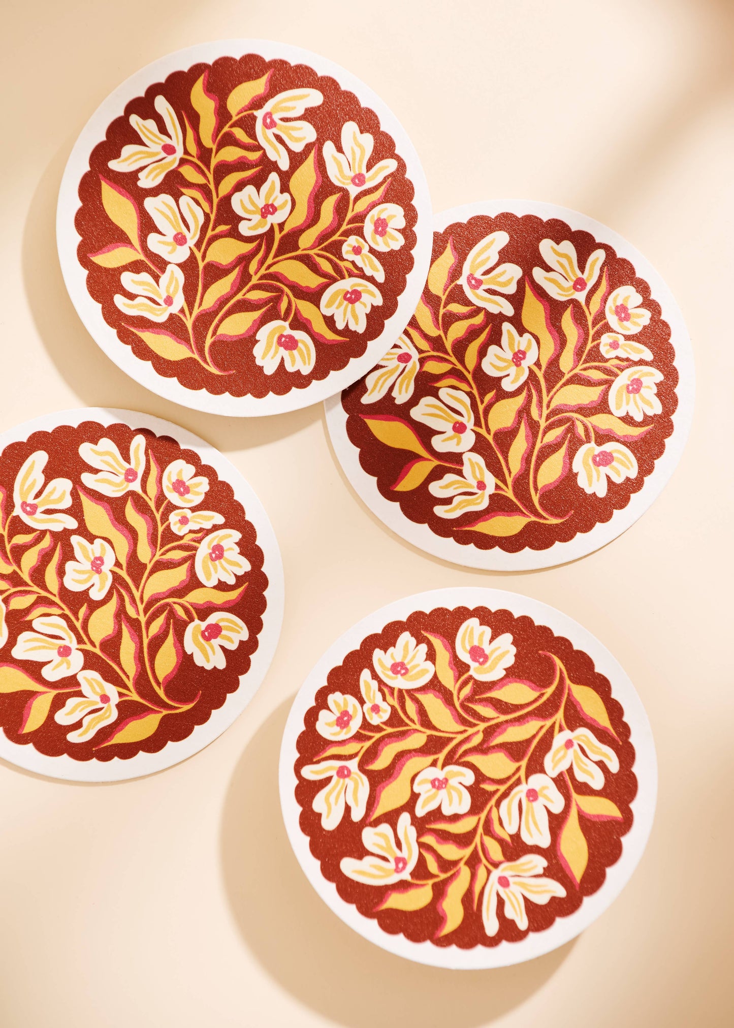 Pumpkin Spice Floral Scalloped Coasters - Set of 4
