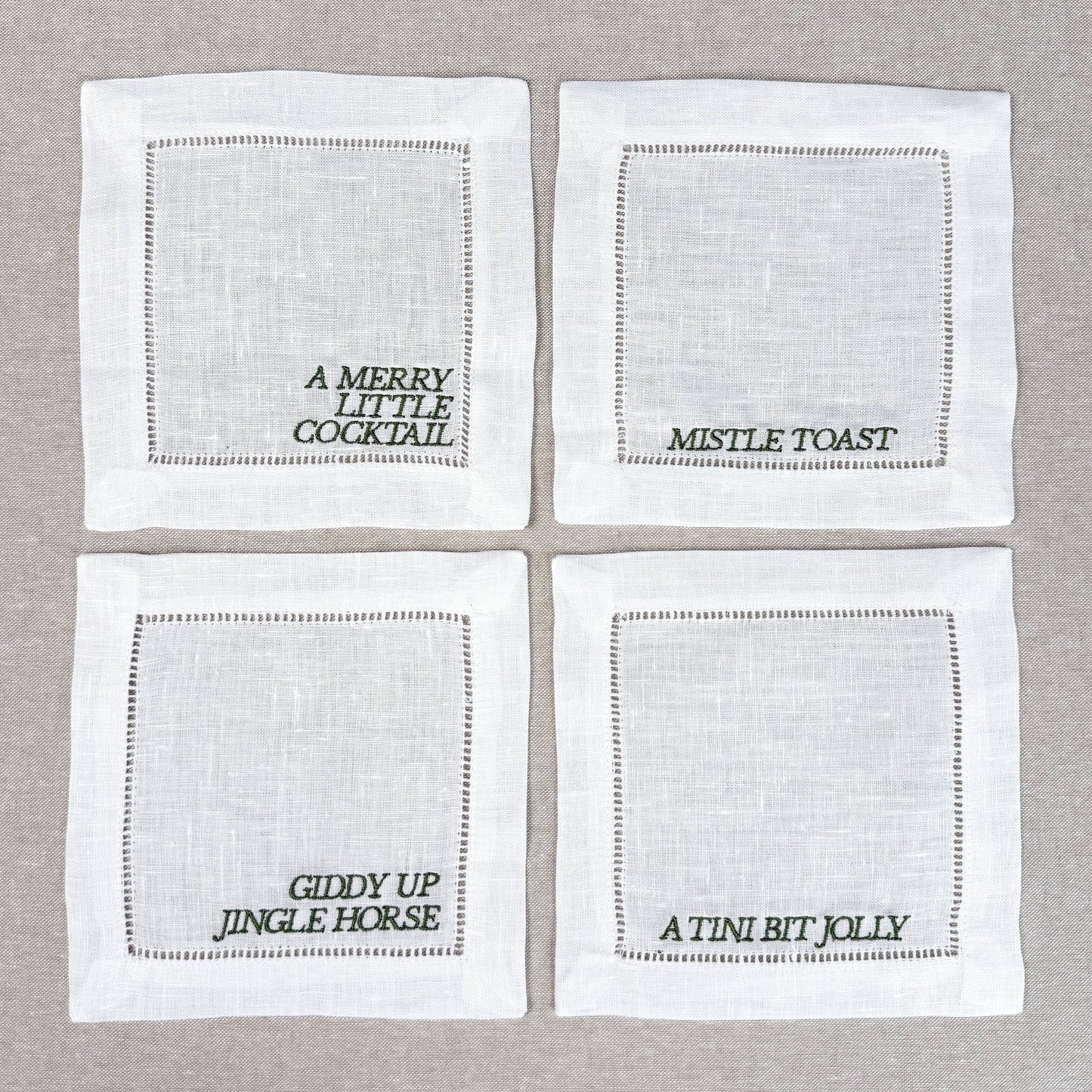 Christmas Sayings Embroidered Cocktail Napkin Set
