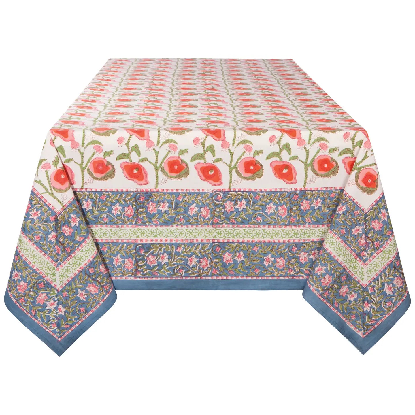 Poppy Block Print Tablecloth 90x60