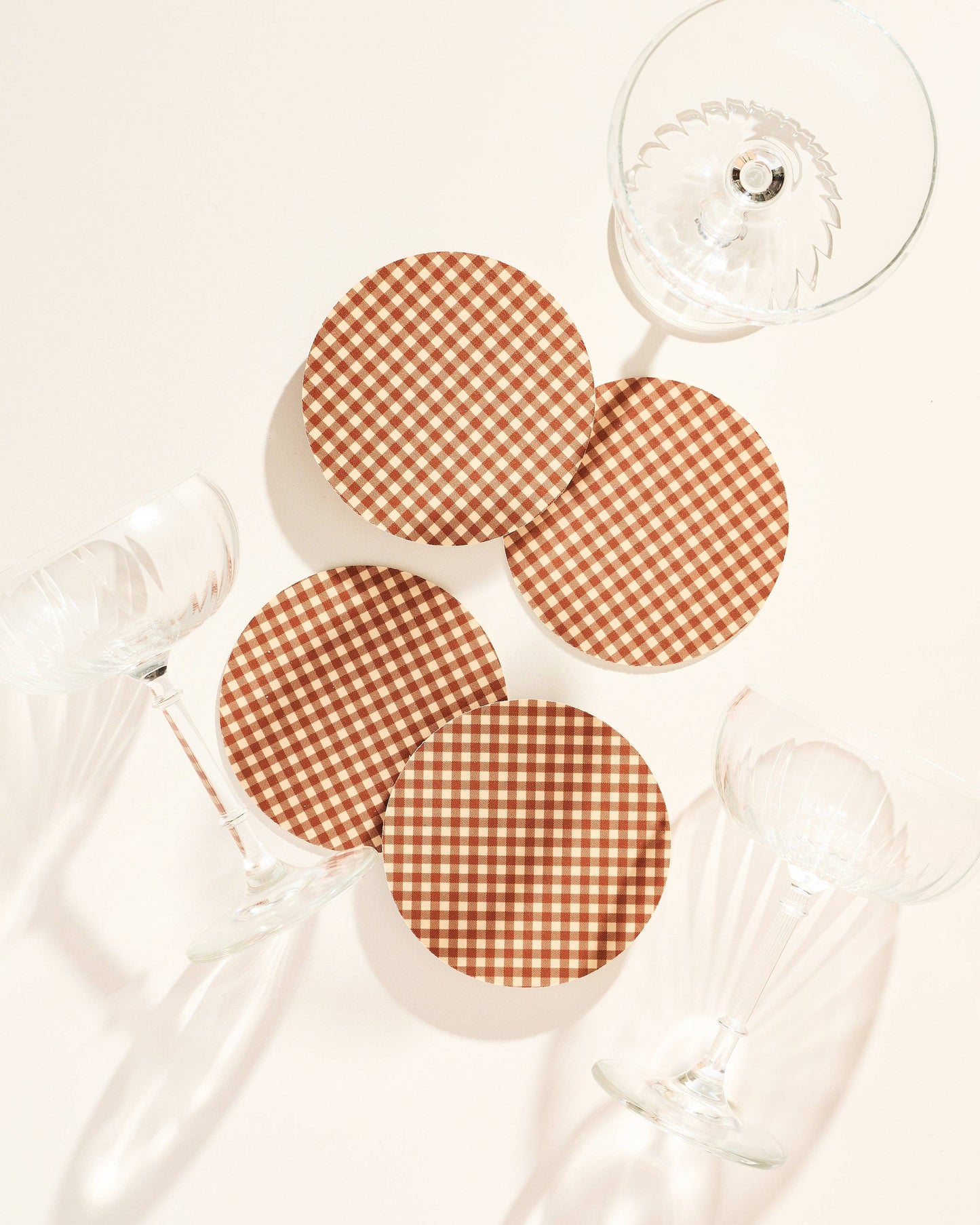 Tan Gingham Coasters - Set of 4