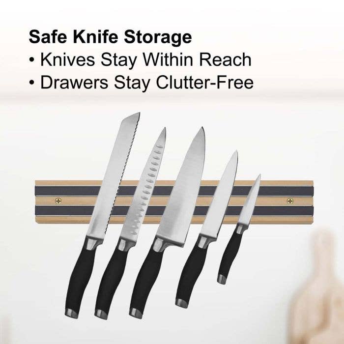 HIC Kitchen Magnetic Knife And Tool Storage Bar, Wood