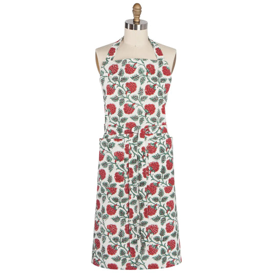 Block Printed Apron - Carnation