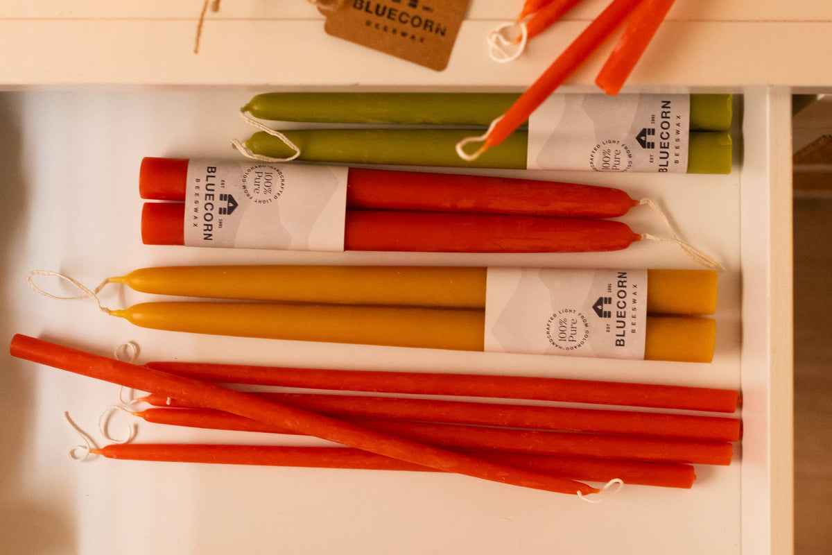 Pair of Hand-Dipped Thin Beeswax Tapers