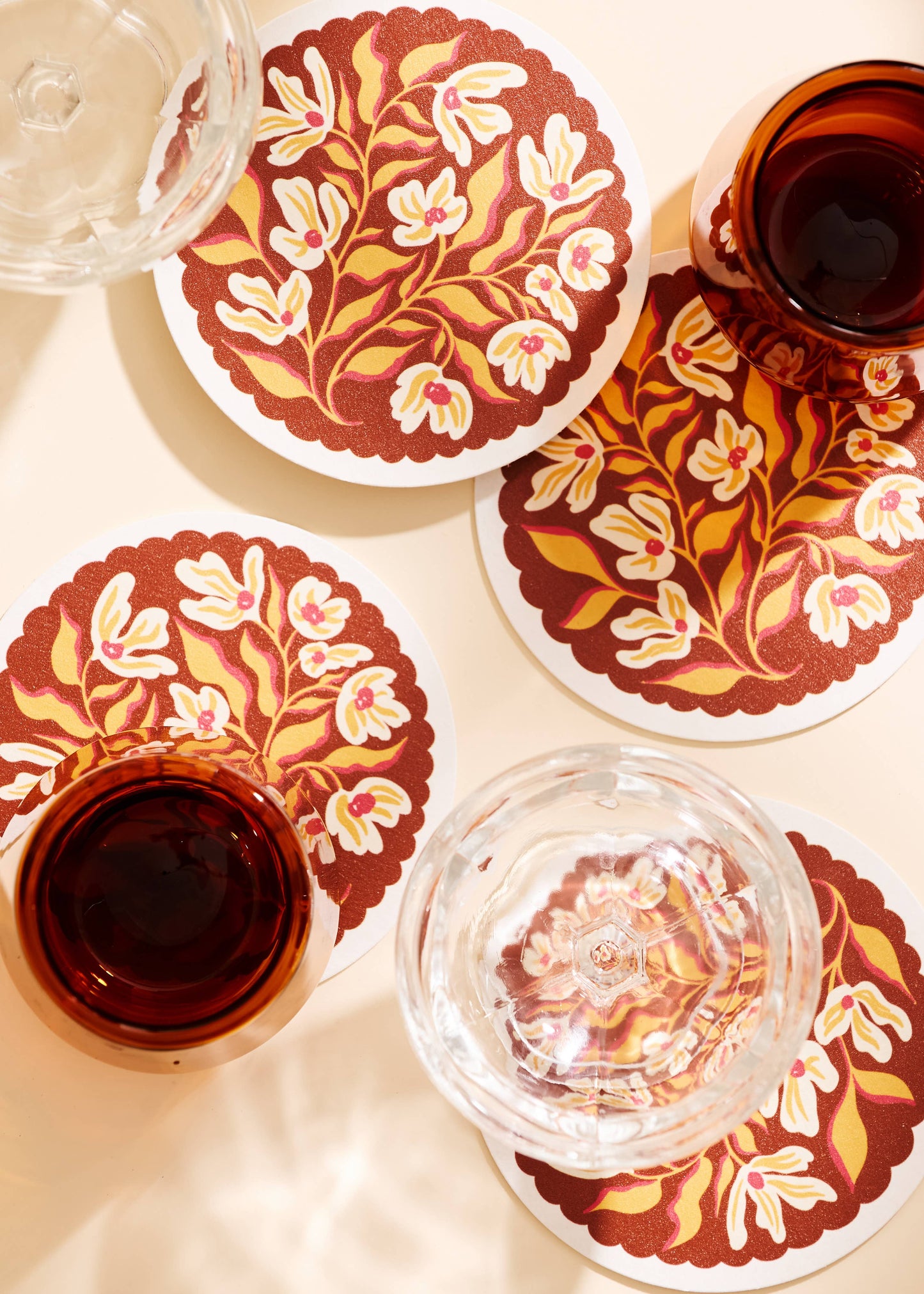 Pumpkin Spice Floral Scalloped Coasters - Set of 4