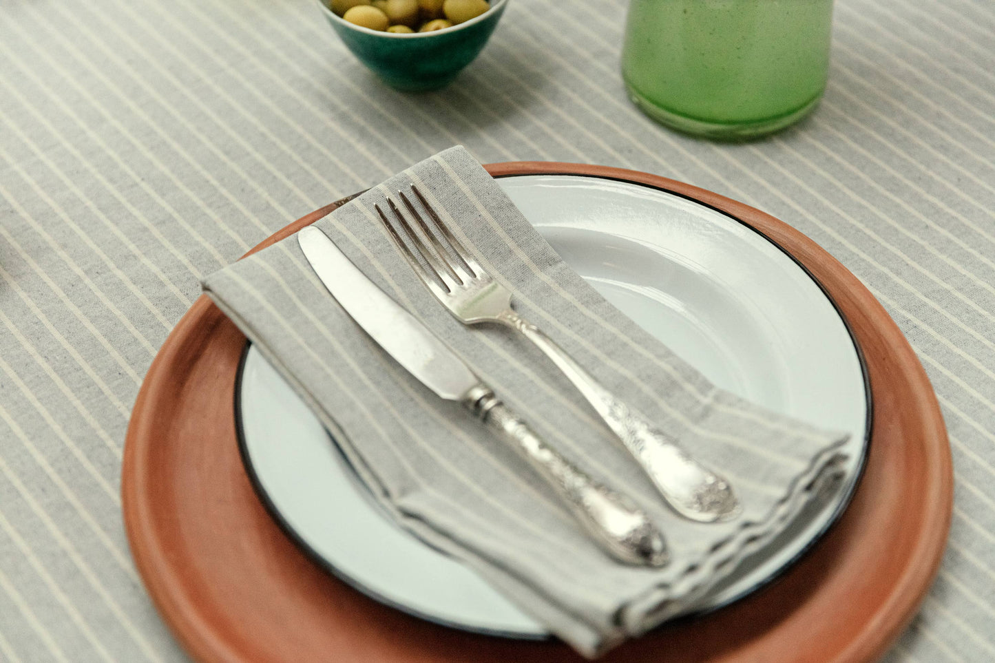 Striped Napkins Blue – Recycled Cotton Set