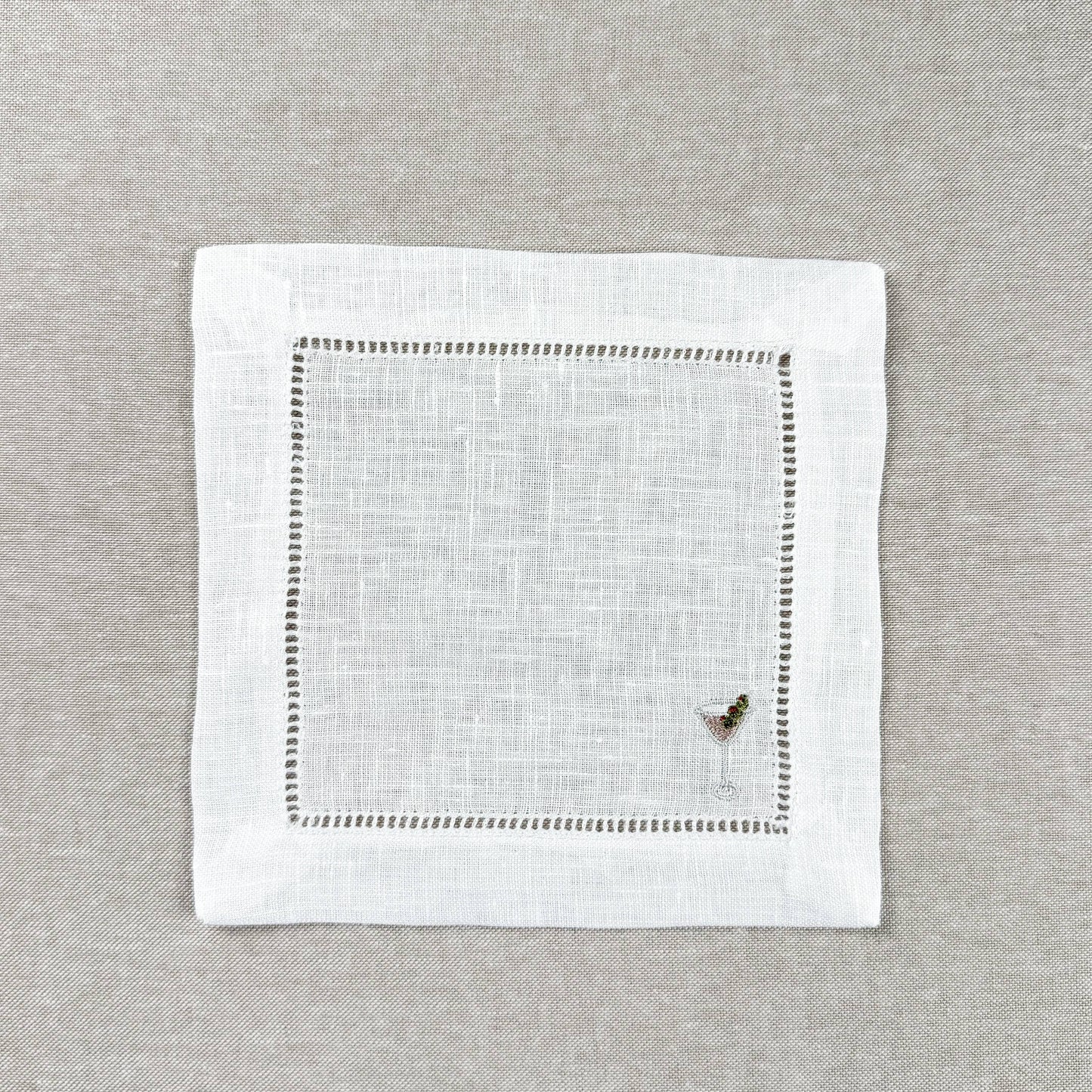 Olive Martini Embroidered Cocktail Napkin Set