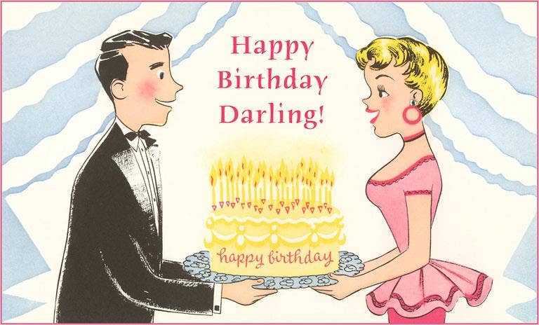 Postcard HB-279 Happy Birthday Darling, Cartoon Couple with