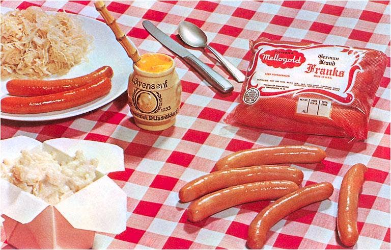 Postcard BE-06 Wieners and Sauerkraut
