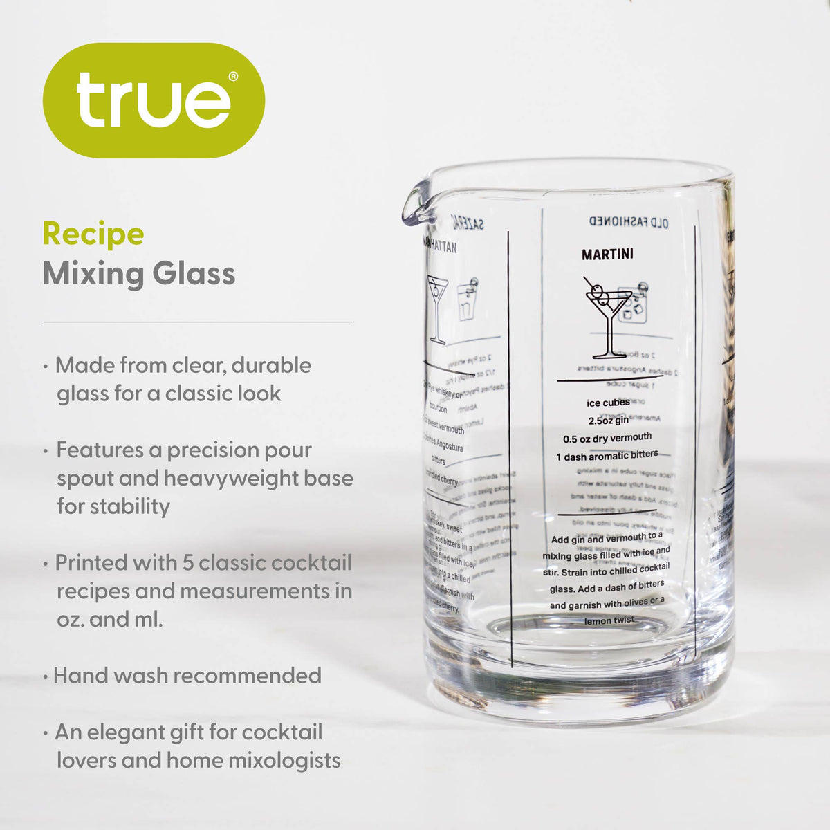 5 Cocktail Recipe Glass Mixing Glass with Heavy Base 17 oz