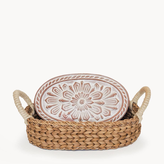 Handmade Bread Warmer & Wicker Basket - Bird Oval