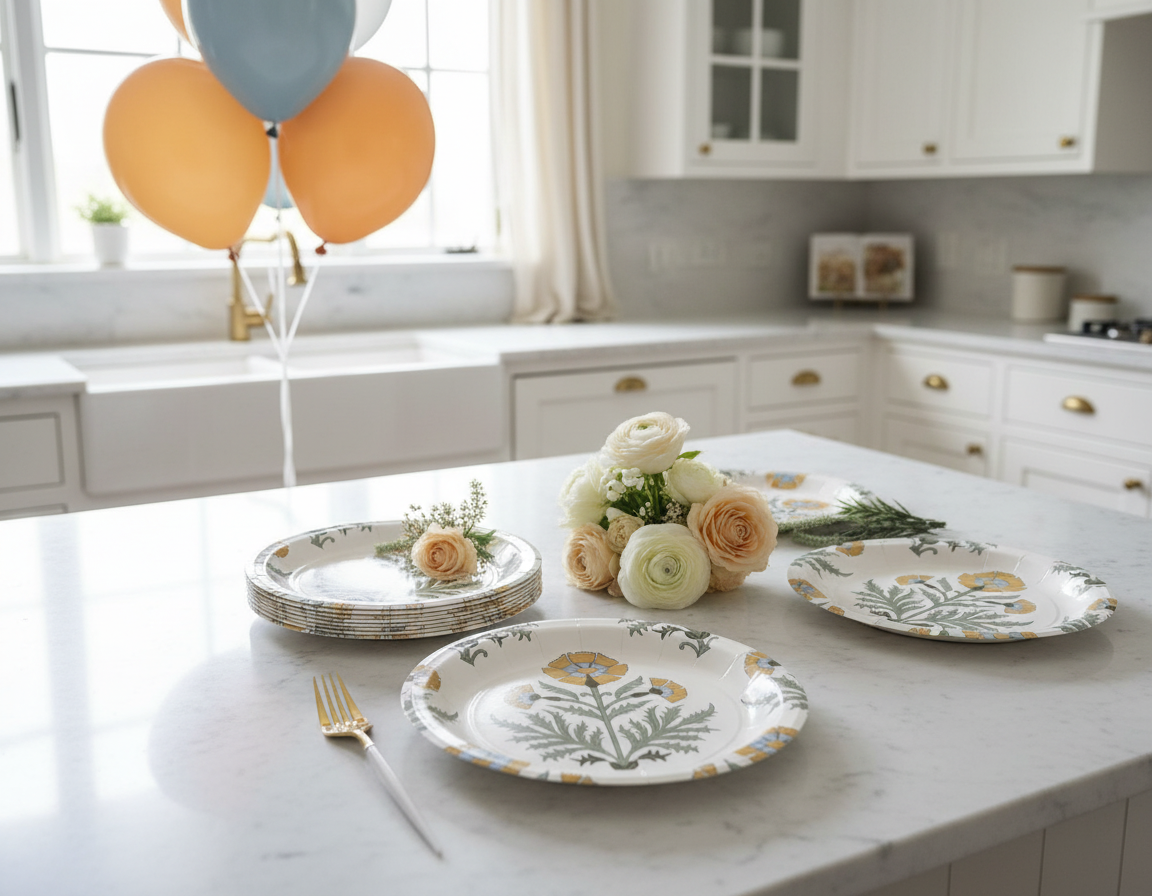 Bold Amber Floral Block Print Dinner Plates - Premium Paper Plates