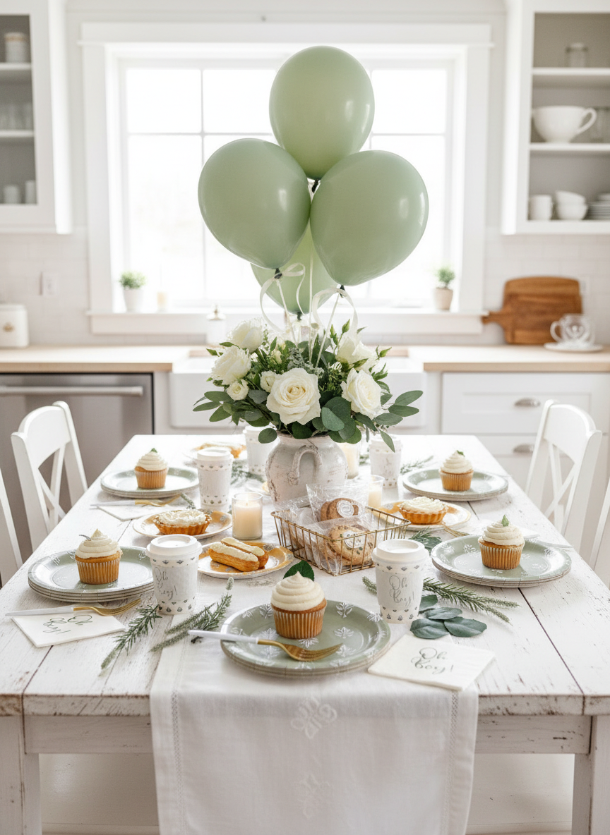 Sage Green Floral Block Print Paper Plates - Premium Party Plates