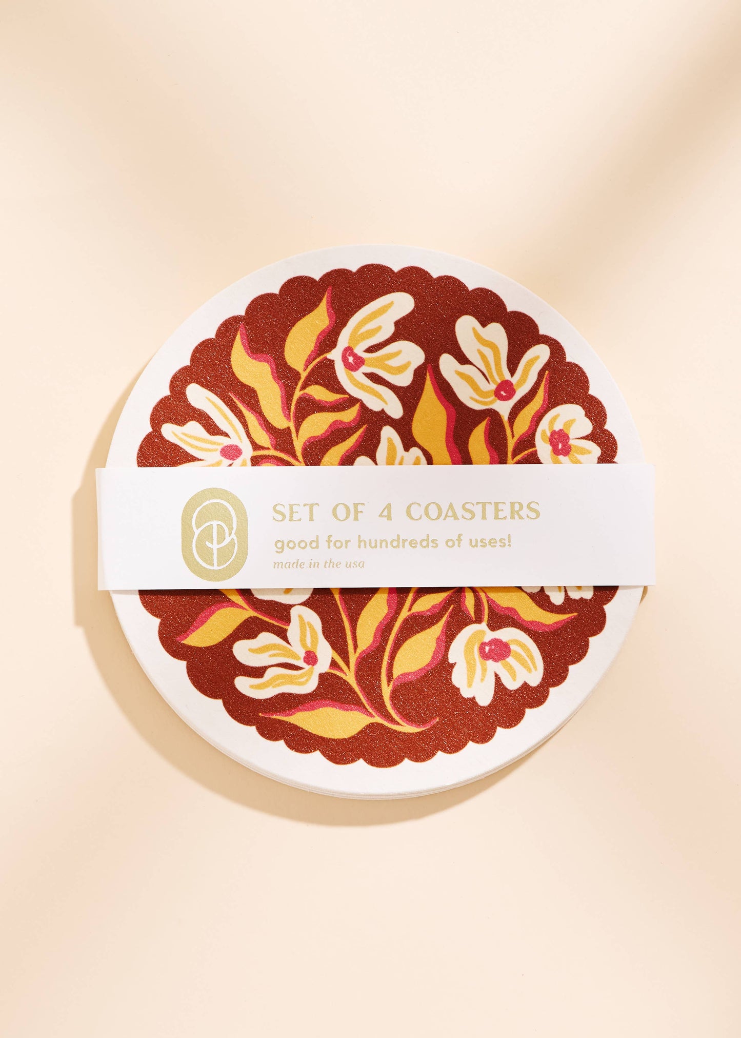 Pumpkin Spice Floral Scalloped Coasters - Set of 4