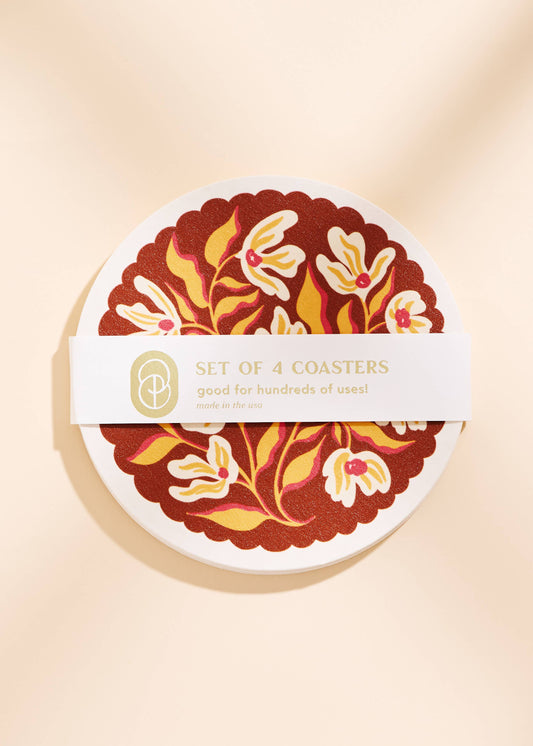 Pumpkin Spice Floral Scalloped Coasters - Set of 4