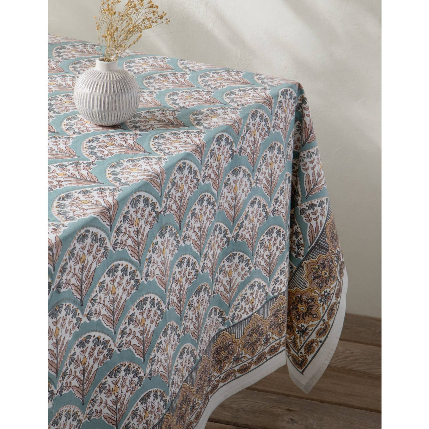 Bouquet Block Print Tablecloth 60 x 84 inch