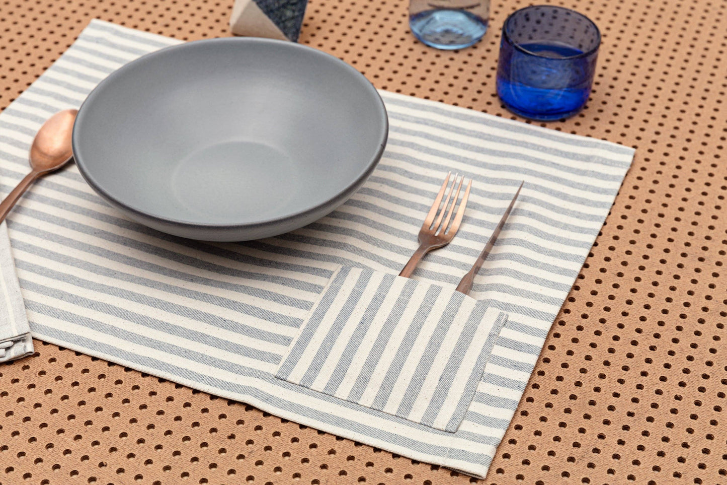 Cloth Placemats with Pocket Denim– Set of 4, 100% Cotton