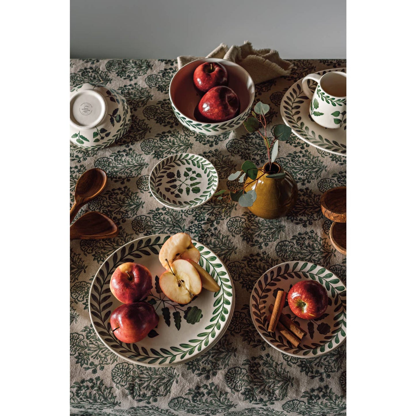 Viridian Block Print Tablecloth 60 x 84 inch