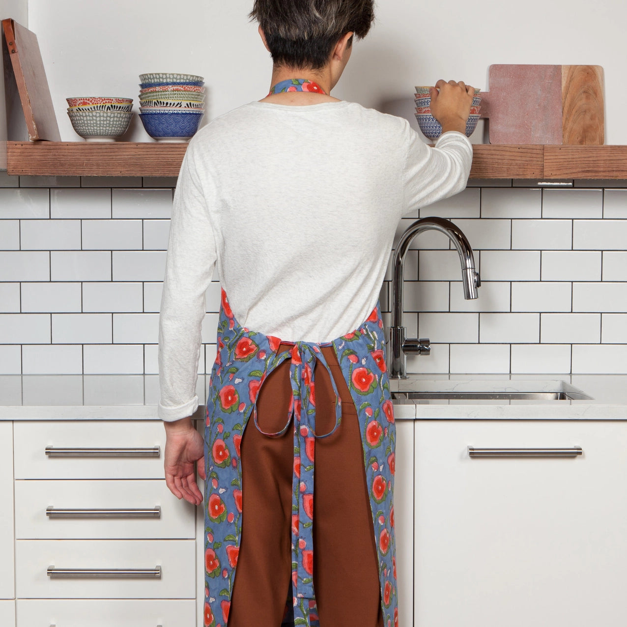 Block Printed Apron - Poppy