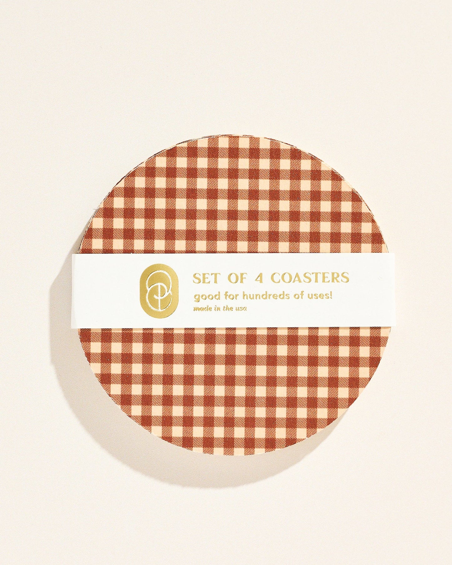Tan Gingham Coasters - Set of 4