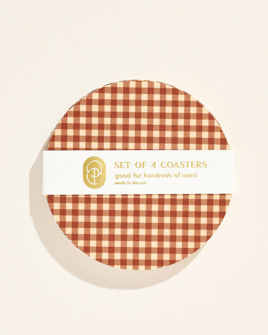 Tan Gingham Coasters - Set of 4
