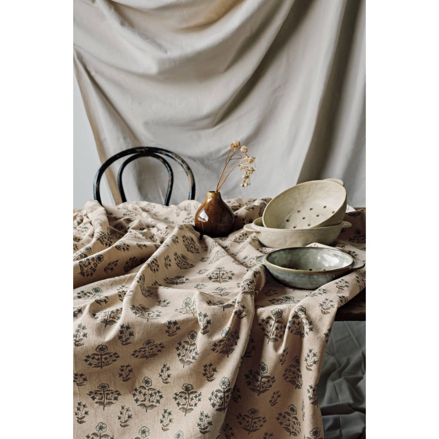 Salvia Block Print Tablecloth 60 x 90 inch