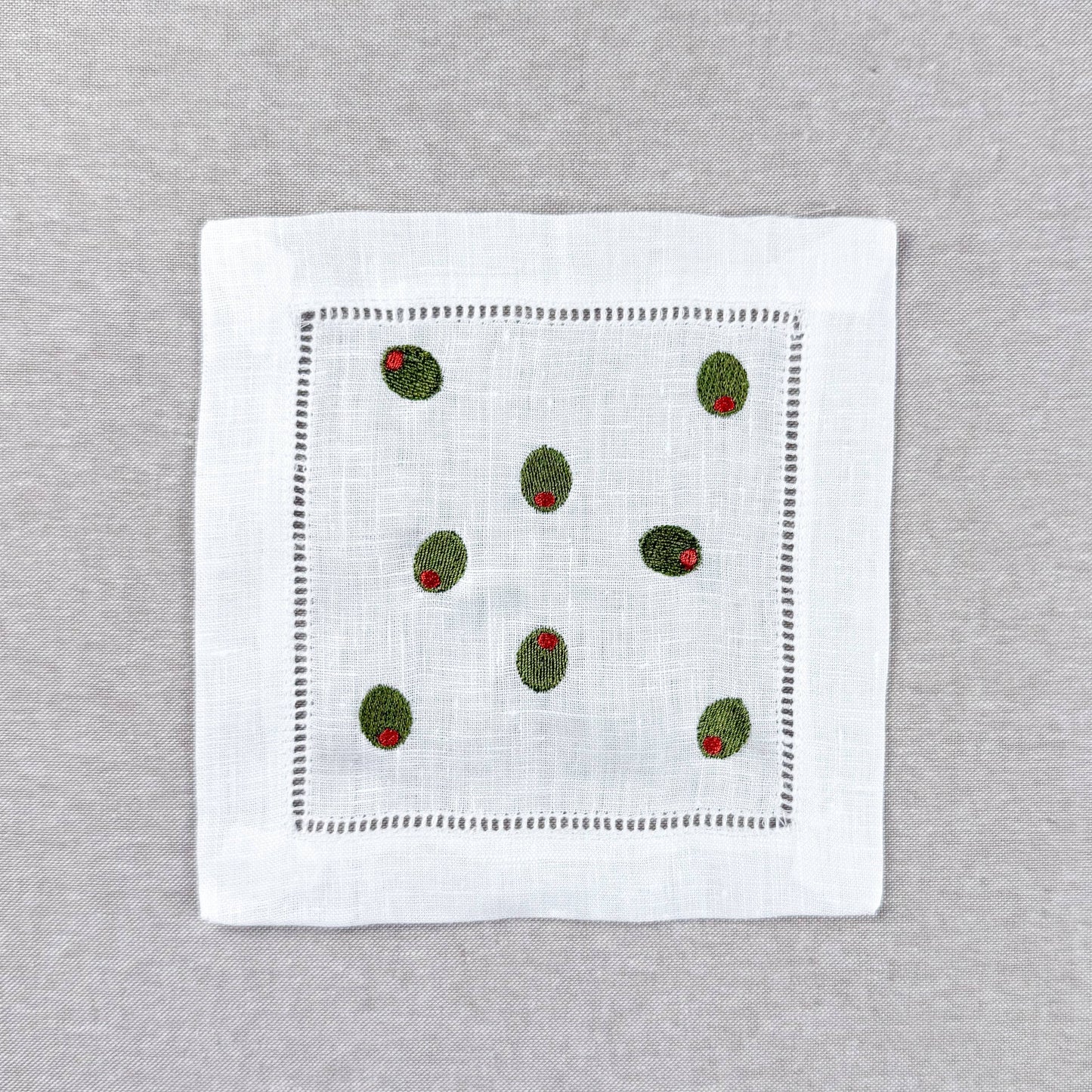 Olive Martini Embroidered Cocktail Napkin Set