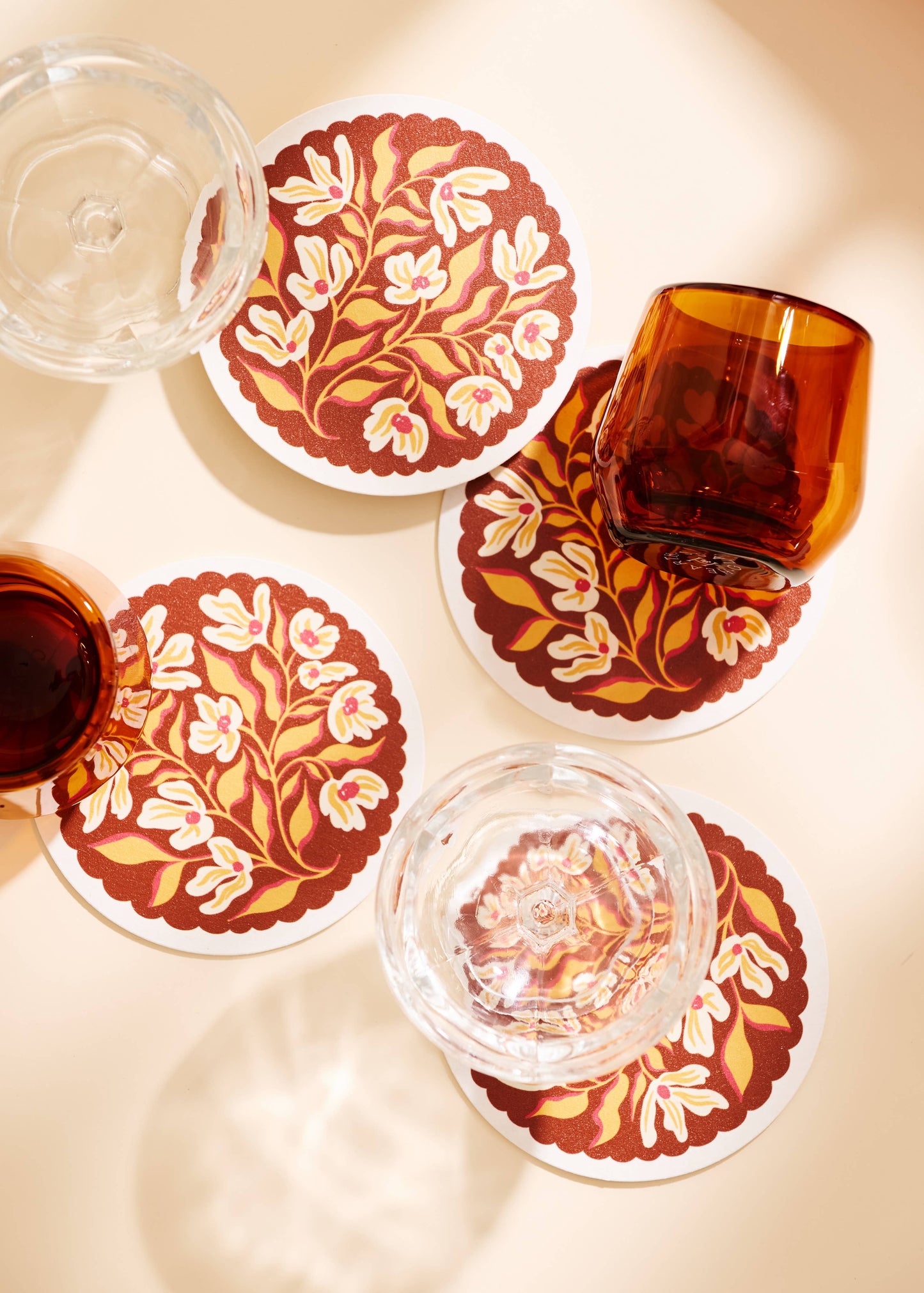 Pumpkin Spice Floral Scalloped Coasters - Set of 4